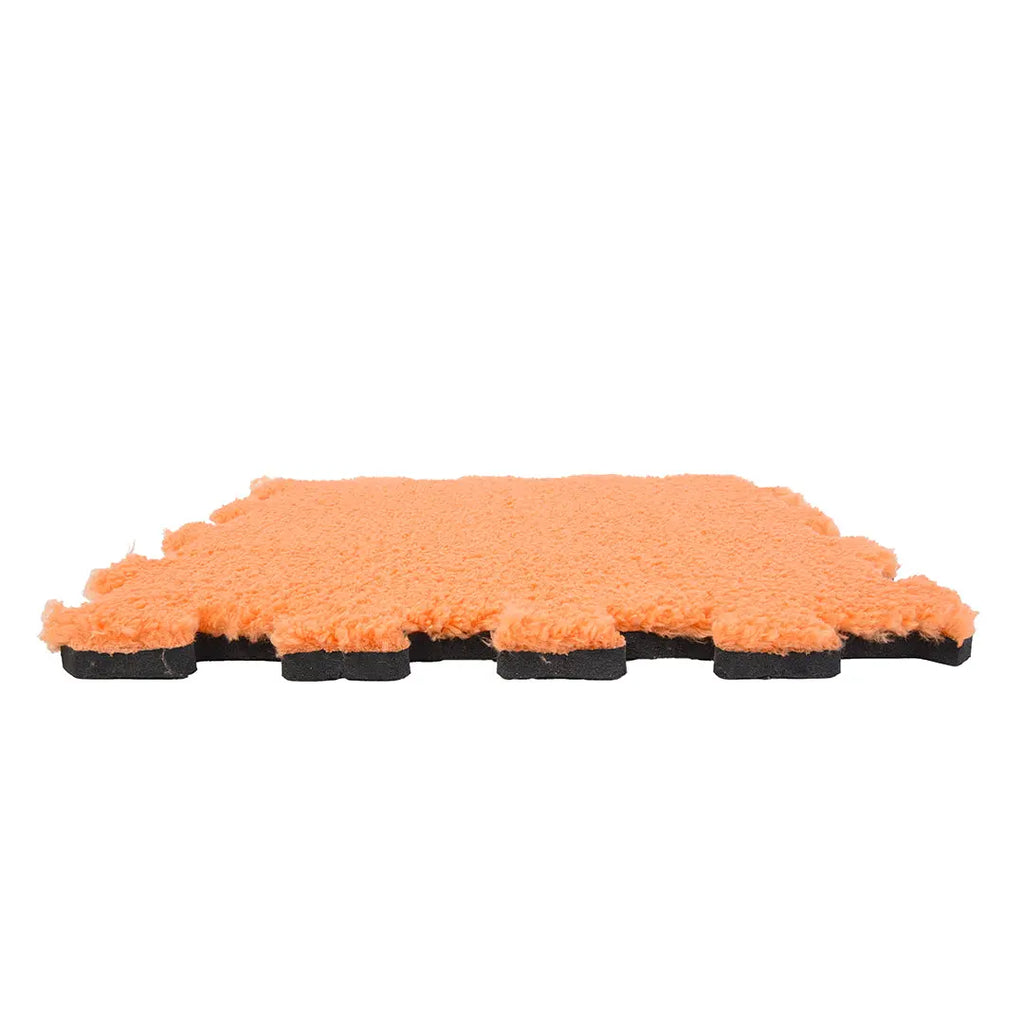 🟠 DECOZEYN Canlı Turuncu Rengi Lüks Pelüş Kadife Puzzle Halı | Yumuşak Doku, Modüler Yapı | Salon, Oturma Odası ve Yatak Odası Decozeyn