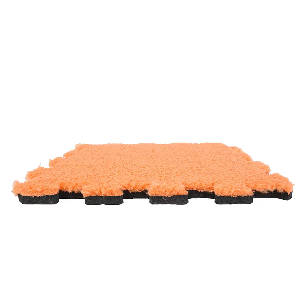 🟠 DECOZEYN Canlı Turuncu Rengi Lüks Pelüş Kadife Puzzle Halı | Yumuşak Doku, Modüler Yapı | Salon, Oturma Odası ve Yatak Odası Decozeyn