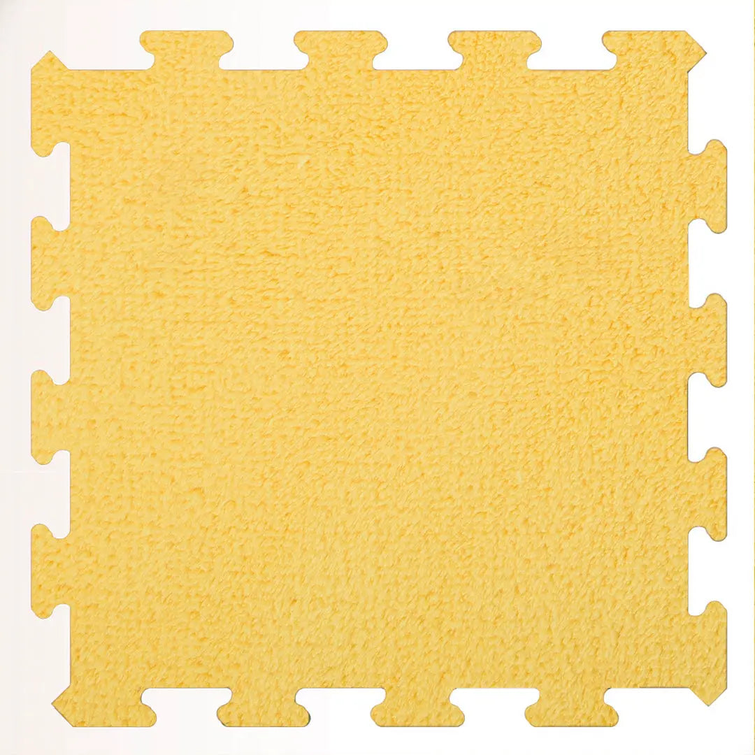 💛 DECOZEYN Açık Sarı Rengi Lüks Pelüş Kadife Puzzle Halı | Yumuşak Doku, Modüler Yapı | Salon, Oturma Odası ve Yatak Odası Decozeyn
