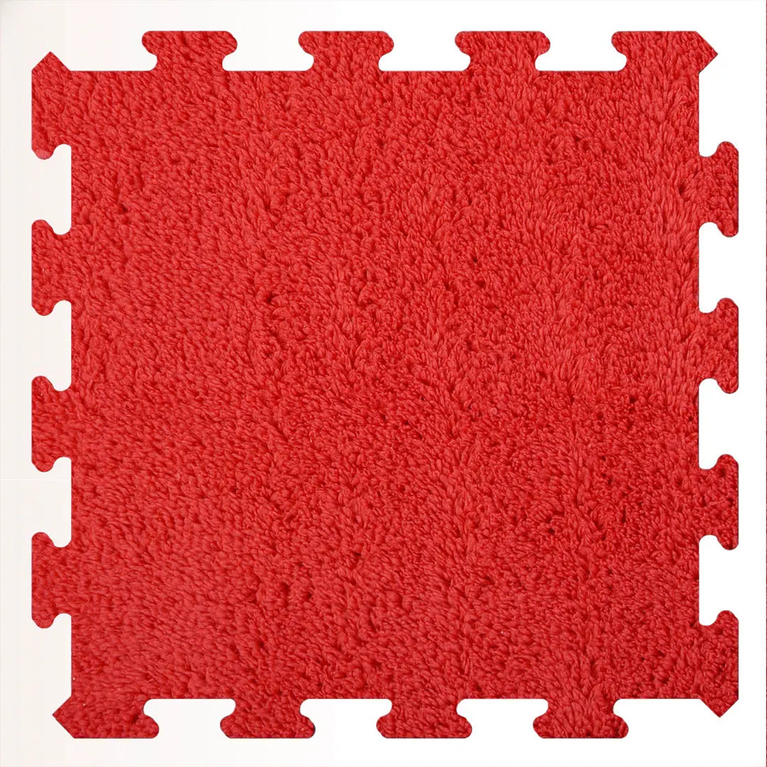 🔴 DECOZEYN Kırmızı Rengi Lüks Pelüş Kadife Puzzle Halı | Yumuşak Doku, Modüler Yapı | Salon, Oturma Odası ve Yatak Odası Decozeyn