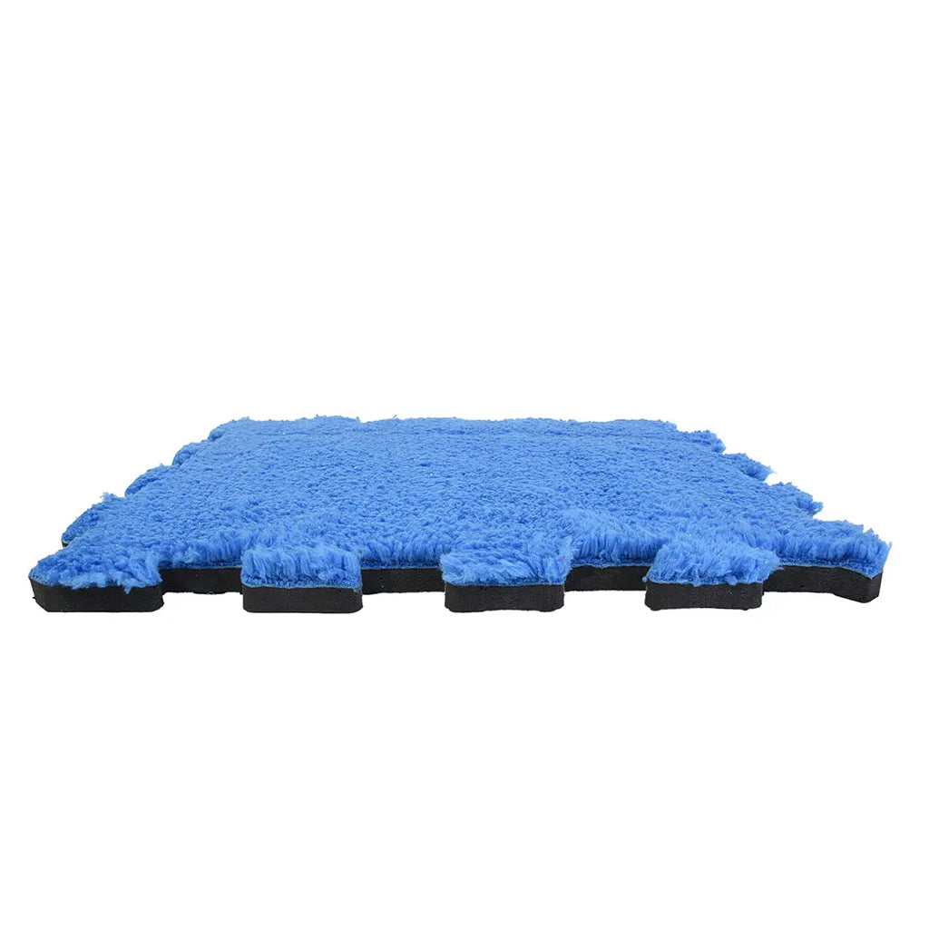 💙 DECOZEYN Canlı Mavi Rengi Lüks Pelüş Kadife Puzzle Halı | Yumuşak Doku, Modüler Yapı | Salon, Oturma Odası ve Yatak Odası Decozeyn