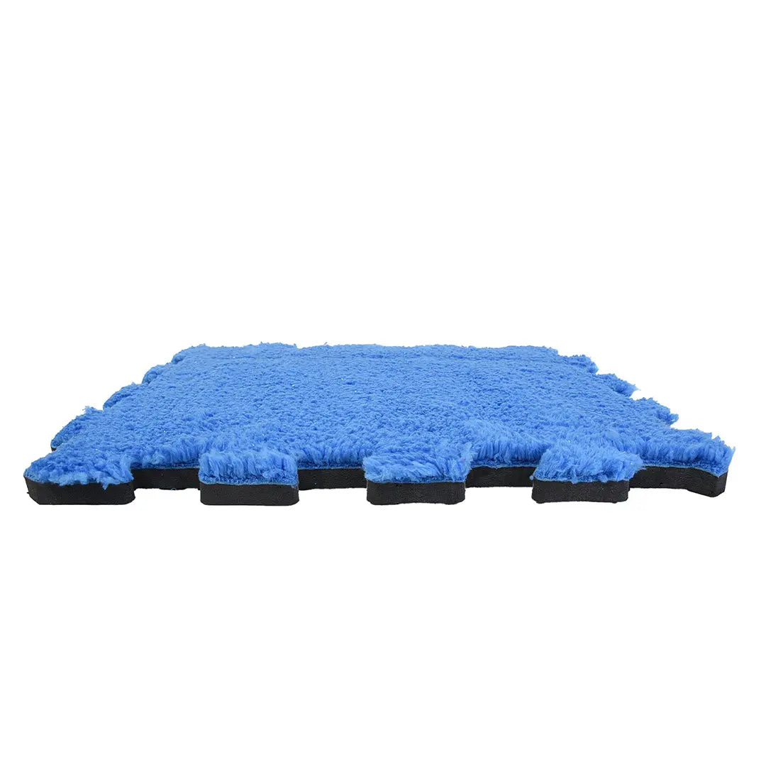 💙 DECOZEYN Canlı Mavi Rengi Lüks Pelüş Kadife Puzzle Halı | Yumuşak Doku, Modüler Yapı | Salon, Oturma Odası ve Yatak Odası Decozeyn