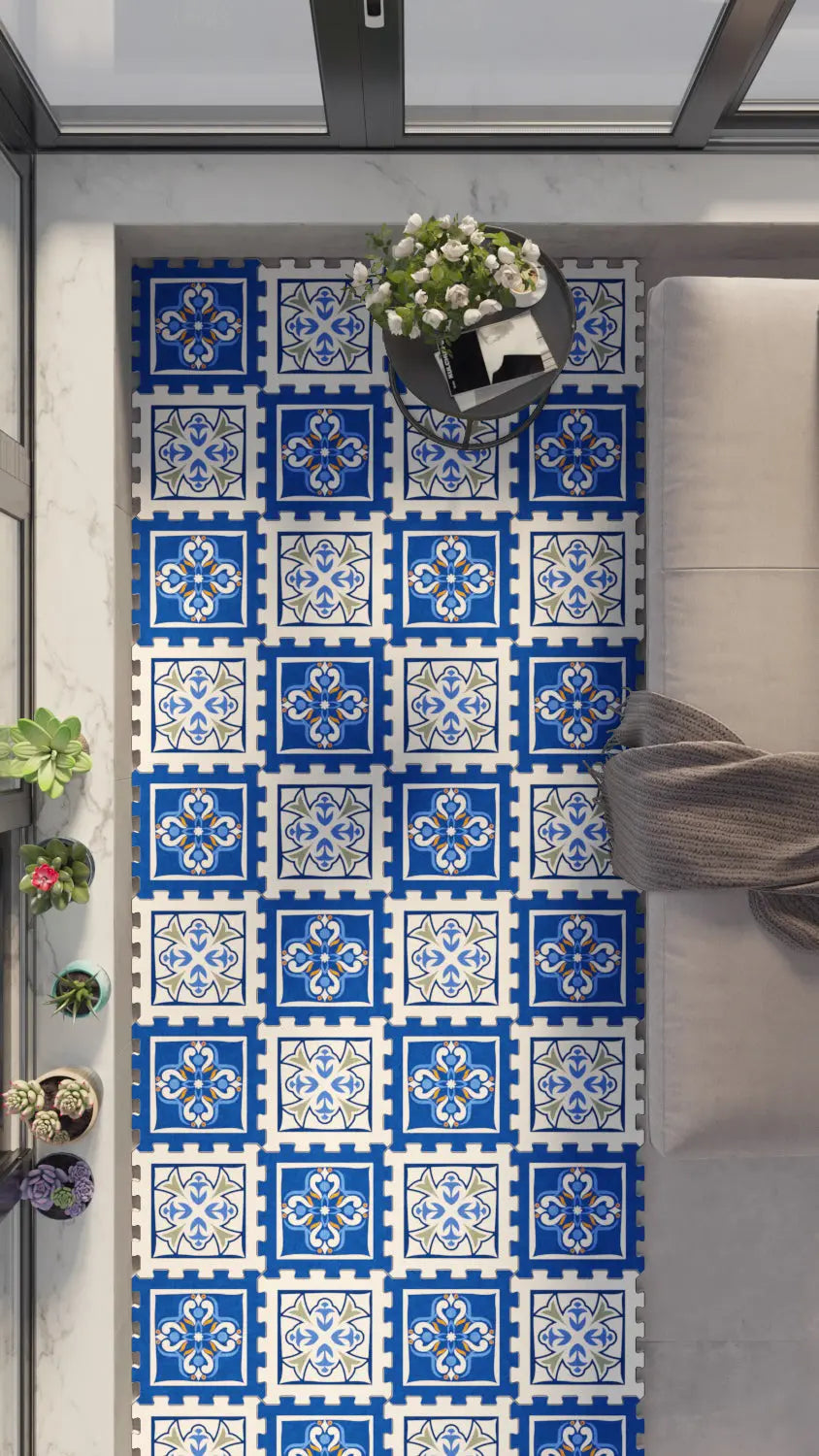 🟠 DECOZEYN Dama Desenli Turuncu ve Beyaz Ebru Sanatı Görünümlü Baskılı Puzzle Yapboz Zemin Halısı! Turuncu, Beyaz ve Açık Kahve Mutfak, Balkon ve Oturma Odası Decozeyn