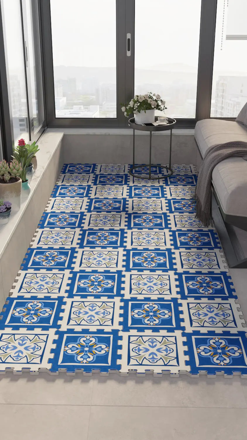 🟠 DECOZEYN Dama Desenli Turuncu ve Beyaz Ebru Sanatı Görünümlü Baskılı Puzzle Yapboz Zemin Halısı! Turuncu, Beyaz ve Açık Kahve Mutfak, Balkon ve Oturma Odası Decozeyn