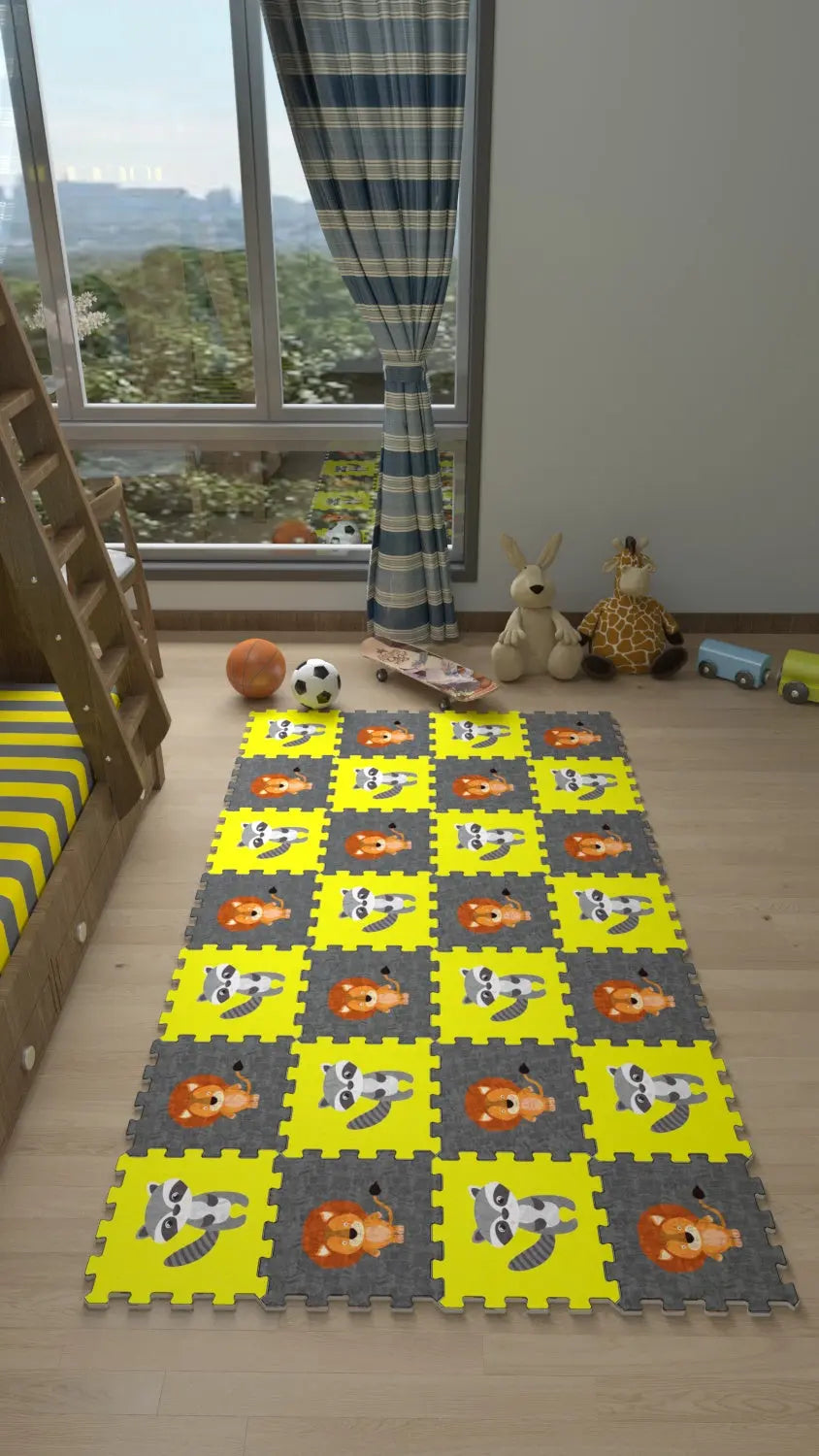 DECOZEYN Sevimli Hayvan Baskılı Kreş Halısı Çocuk Odası Japon Halısı Decozeyn