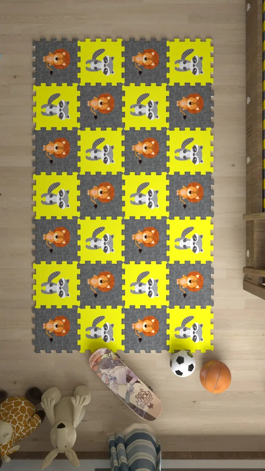 DECOZEYN Sevimli Hayvan Baskılı Kreş Halısı Çocuk Odası Japon Halısı Decozeyn