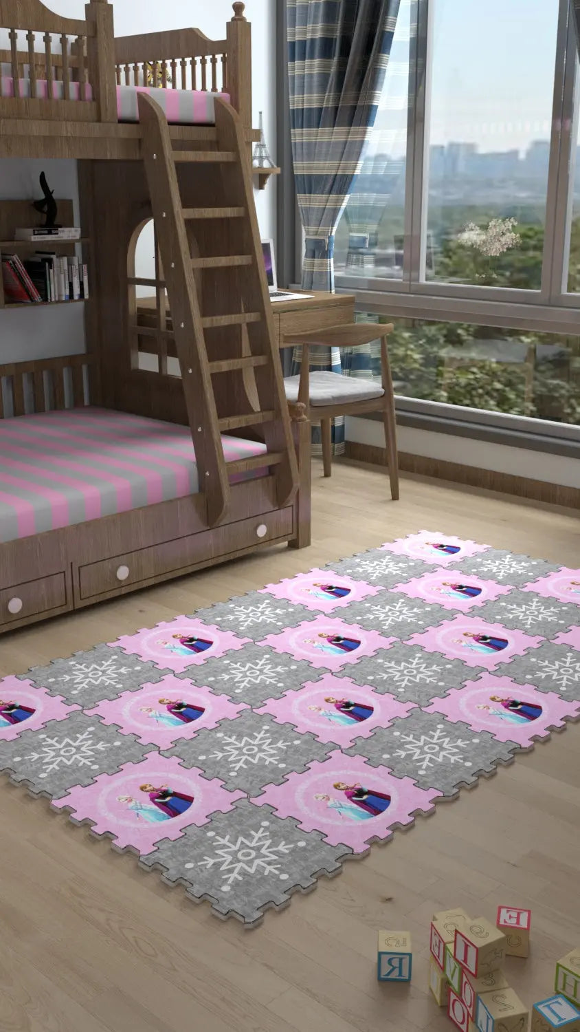 DECOZEYN Karlı Krallık Baskılı Puzzle Yapboz Halı! Çocuk Odası İçin Güvenli Oyun Alanı Decozeyn