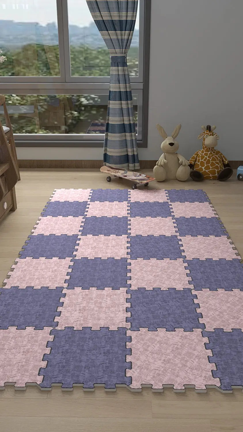 🌸 DECOZEYN Dama Desenli Baskılı Puzzle Yapboz Halı! Gül Kurusu & Mor Çocuk Odası Decozeyn