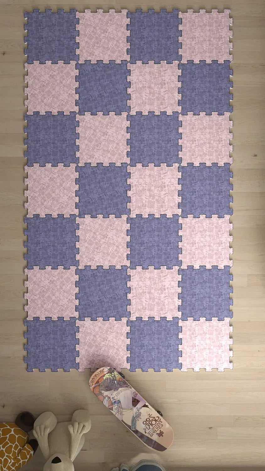 🌸 DECOZEYN Dama Desenli Baskılı Puzzle Yapboz Halı! Gül Kurusu & Mor Çocuk Odası Decozeyn