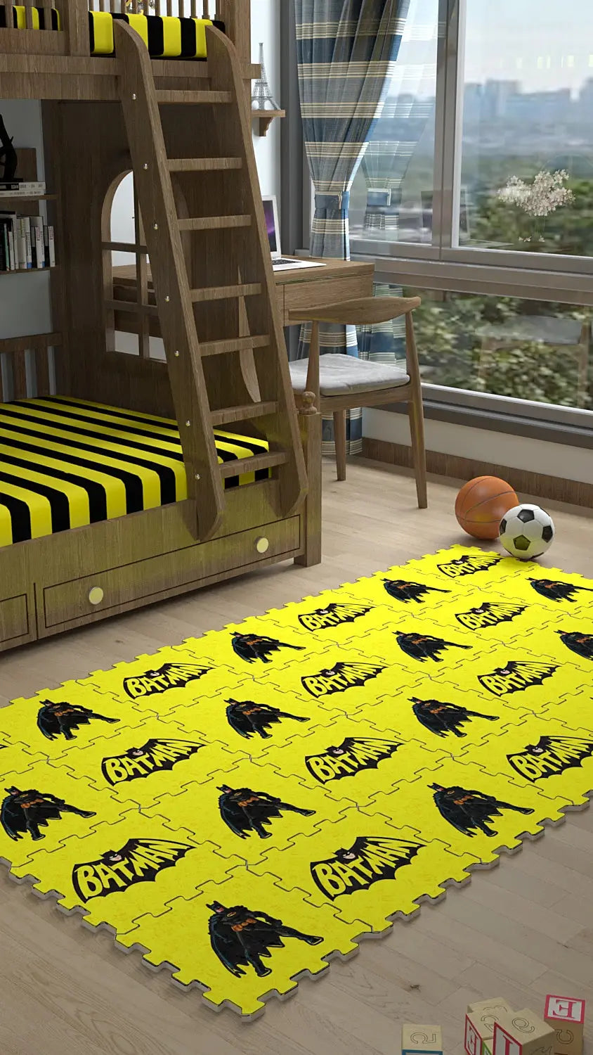 🦇 DECOZEYN Batman Baskılı Puzzle Yapboz Halı! Sarı & Siyah Çocuk Odası Decozeyn