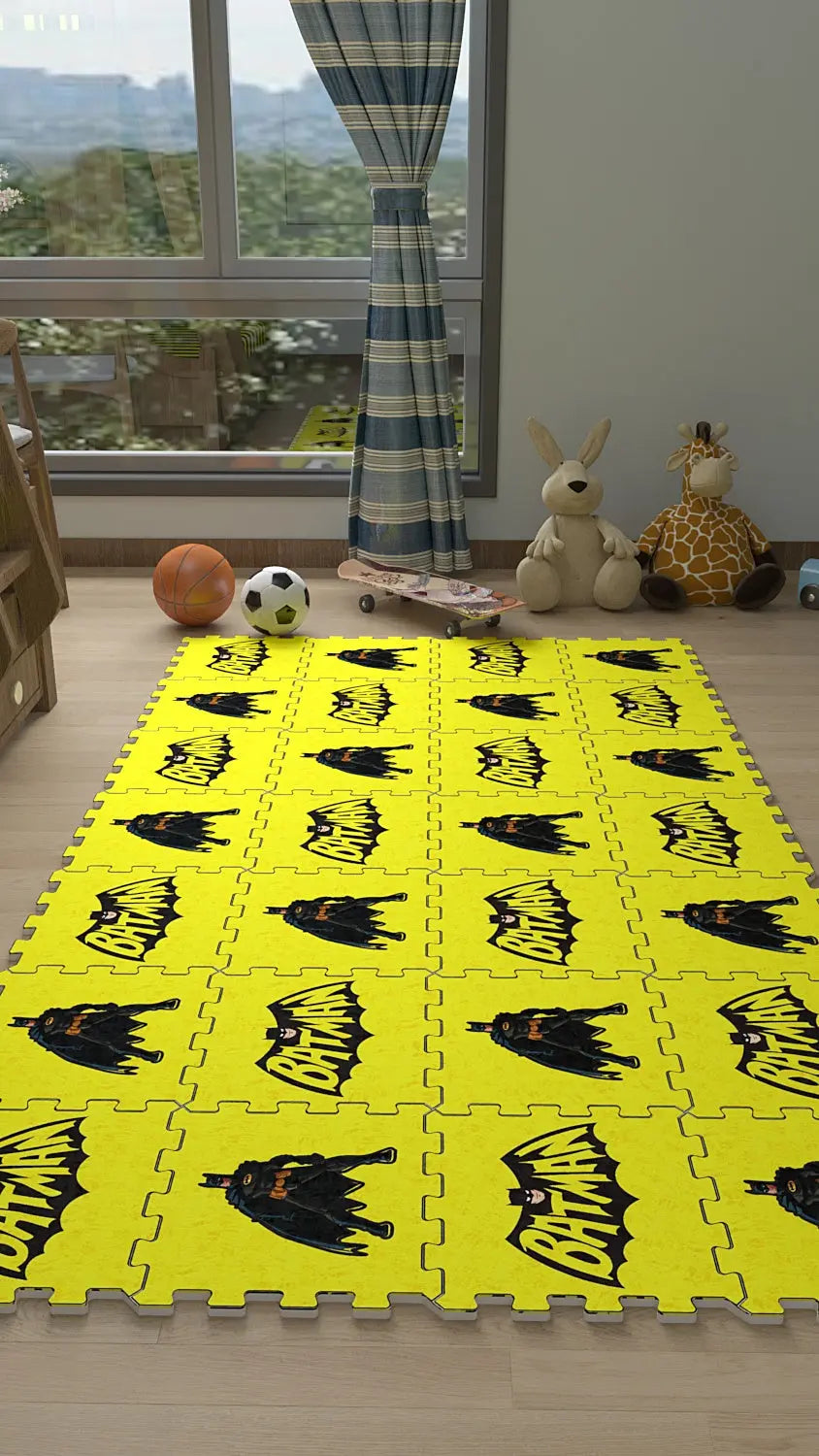 🦇 DECOZEYN Batman Baskılı Puzzle Yapboz Halı! Sarı & Siyah Çocuk Odası Decozeyn