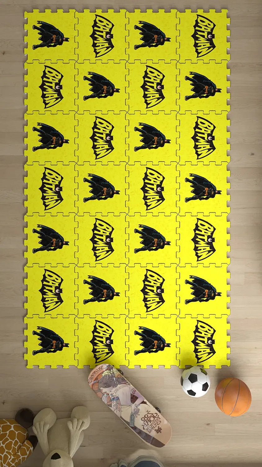 🦇 DECOZEYN Batman Baskılı Puzzle Yapboz Halı! Sarı & Siyah Çocuk Odası Decozeyn