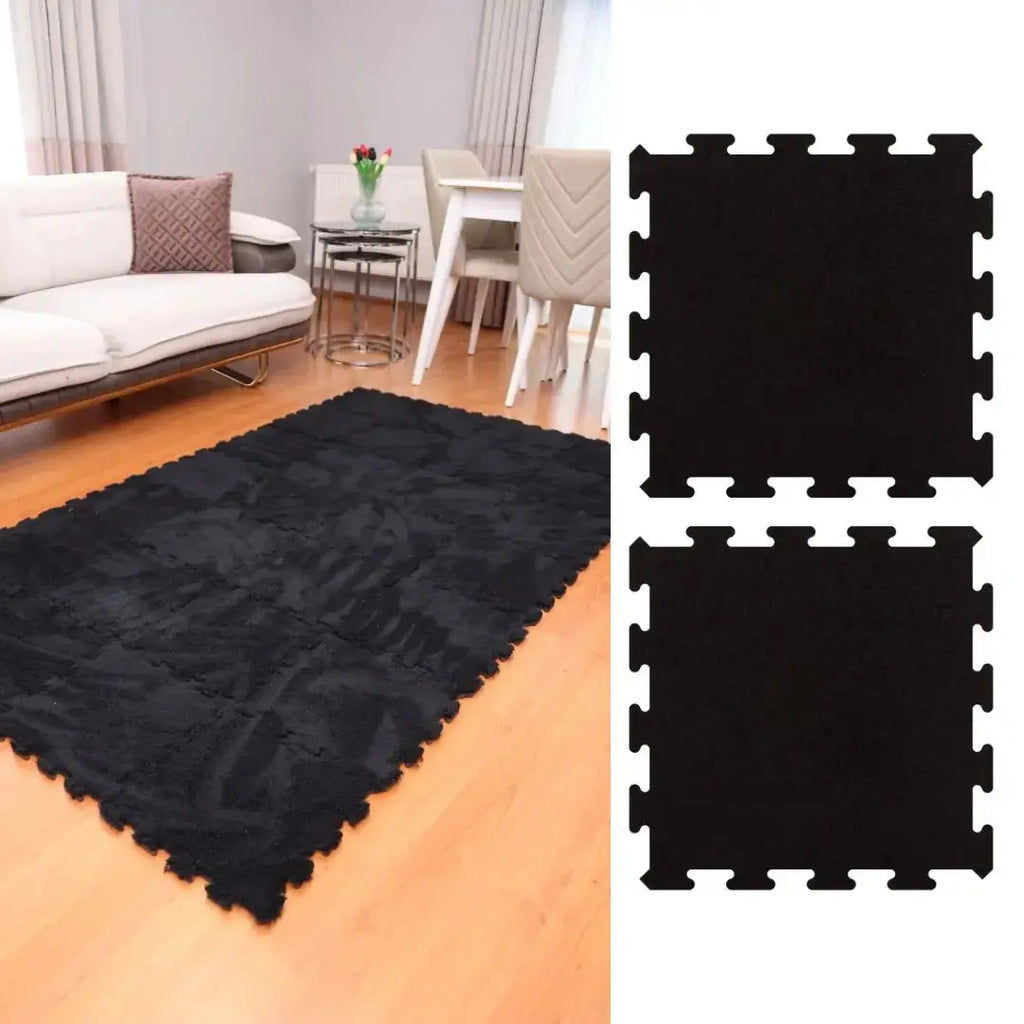 ⚫⚪ DECOZEYN 1 Metrekare Siyah, Beyaz ve Gri Kombin Dama Desenli Lüks Pelüş Kadife Puzzle Halı | Modüler & Yıkanabilir | Salon, Yatak Odası Zemin Decozeyn