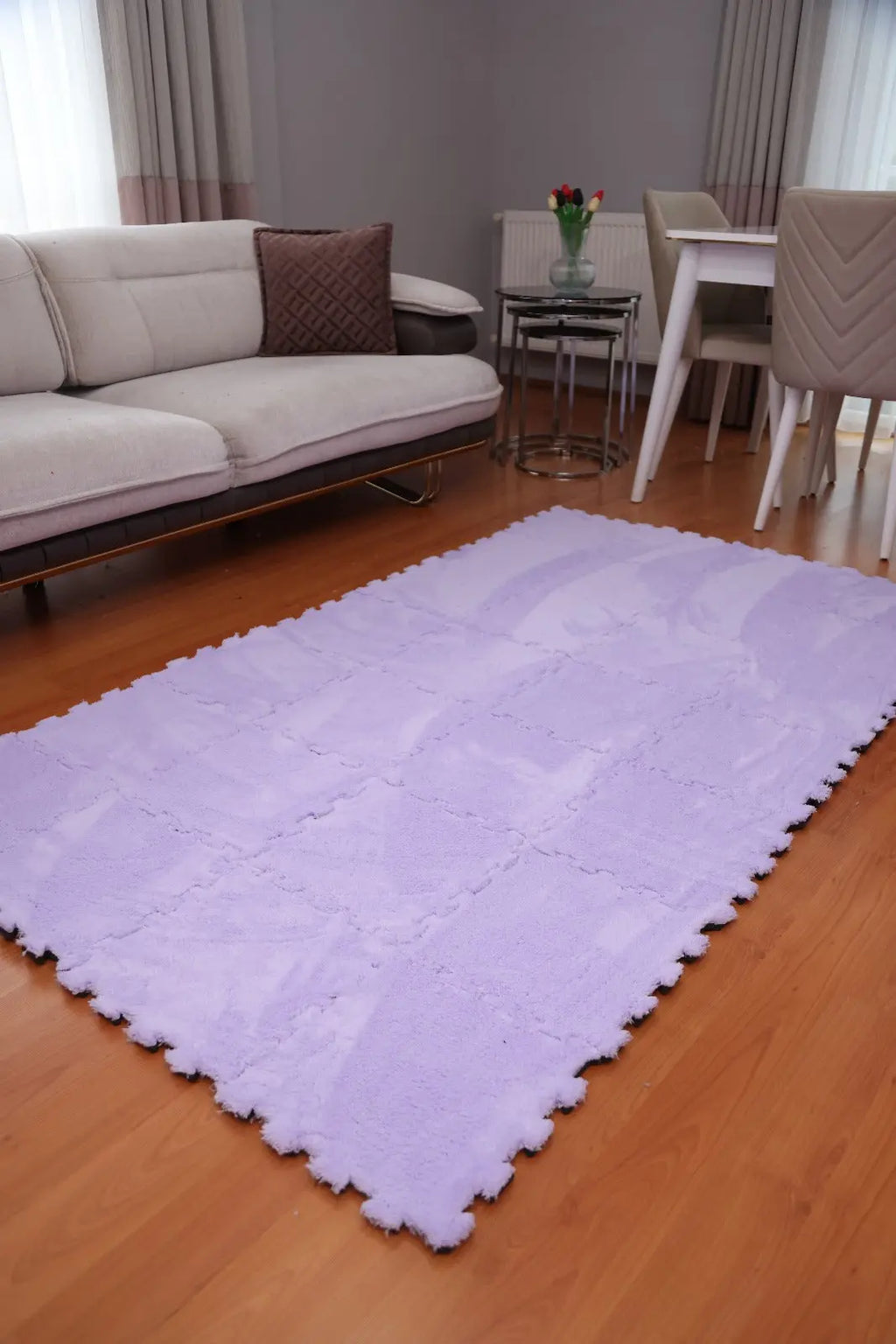 💜 DECOZEYN Lila Rengi Lüks Pelüş Kadife (Velvet) Halı | Yumuşak Doku, Kaymaz Taban | Salon, Oturma Odası ve Yatak Odası Decozeyn