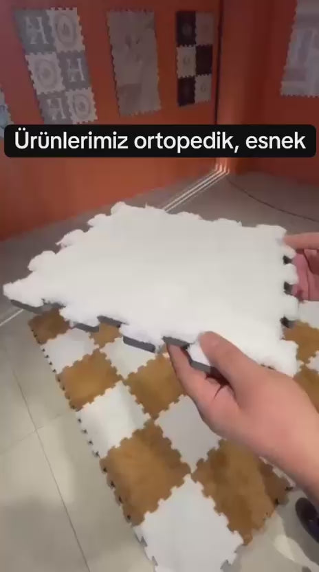 🦋 DECOZEYN Dama Desenli Mavi Kelebek Motifi Baskılı Puzzle Yapboz Zemin Halısı! Mavi, Bej ve Gri Mutfak, Balkon ve Oturma Odası